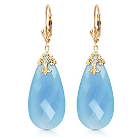 14K Solid Gold Leverback Earrings with Briolette 31x16 mm Aqua Blue Chalcedony