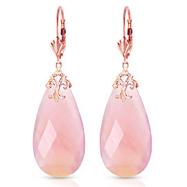 14K Solid Rose Gold Leverback Earrings with Briolette 31x16 mm Pink Chalcedony