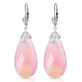 14K Solid White Gold Leverback Earrings with Briolette 31x16 mm Pink Chalcedony