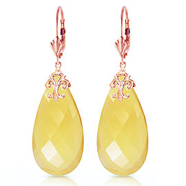 14K Solid Rose Gold Leverback Earrings with Briolette 31x16 mm Yellow Onyx