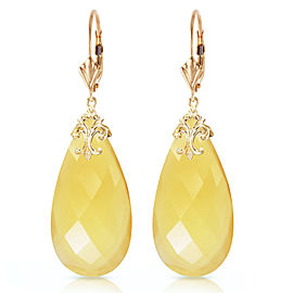 14K Solid Gold Leverback Earrings with Briolette 31x16 mm Yellow Onyx