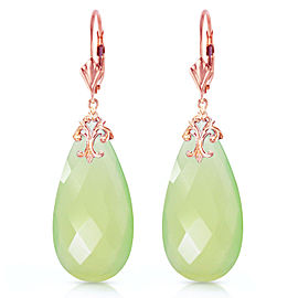 14K Solid Rose Gold Leverback Earrings with Briolette 31x16 mm Prehnite Color Chalcedony