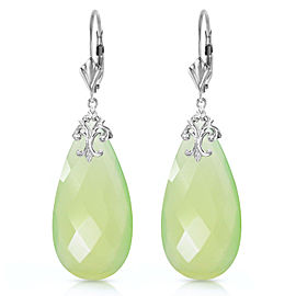 14K Solid White Gold Leverback Earrings with Briolette 31x16 mm Prehnite Color Chalcedony