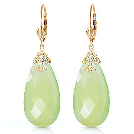 14K Solid Gold Leverback Earrings with Briolette 31x16 mm Prehnite Color Chalcedony