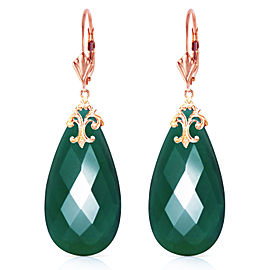 14K Solid Rose Gold Leverback Earrings with Briolette 31x16 mm Deep Green Chalcedony