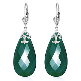 14K Solid White Gold Leverback Earrings with Briolette 31x16 mm Deep Green Chalcedony