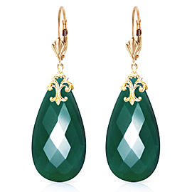 14K Solid Gold Leverback Earrings with Briolette 31x16 mm Deep Green Chalcedony