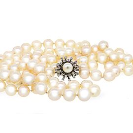 Double Strands Pearl Necklace with Single Cut Diamond Clasp