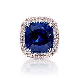 Fiona Carat Cushion Cut Blue Sapphire Ring with Diamond Double Halo in Platinum