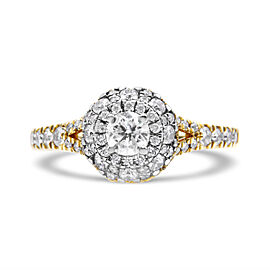 True 14K Yellow and White Gold 1.00 Cttw Split Shank Halo Floral Diamond Engagement Ring ( I-J Color, I1-I2 Clarity) - Size 7