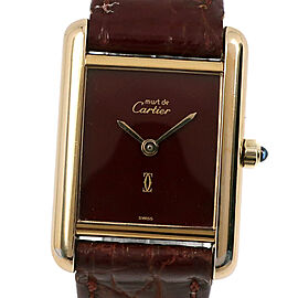 CARTIER Vermeille Must tank Silver925/leather Quartz Analog displa Watches LXNK-58