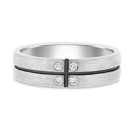 14K White Gold 0.13ct. Diamond Black Enamel Matte Finish Band Ring Size 10