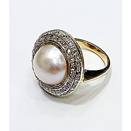 Yellow Gold/Silver with Mabe Pearl and Diamon Ring