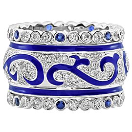 1.62 Carat White Diamond and Sapphire Enamel 18 Karat White Gold Ring