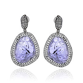 Bavna 18K White Gold Round Brilliant Cut Diamond and Tanzanite Drop Earrings