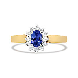 14K Yellow Gold 1/5 Cttw Round Diamond and 6x4mm Oval Blue Tanzanite Halo Ring (H-I Color, I1-I2 Clarity) - Size 7.75