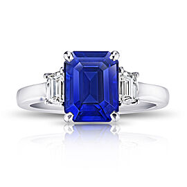 David Gross Emerald Cut Blue Sapphire and Diamond Ring