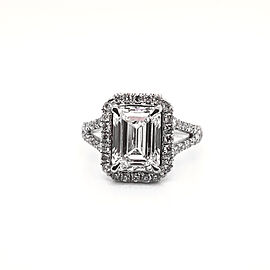 4 Carat Emerald Cut Lab Grown Diamond Engagement Ring Halo IGI Certified