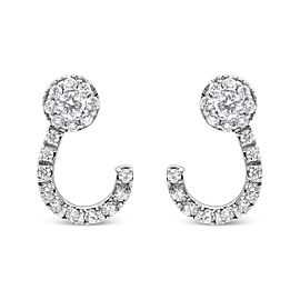 True 14K White Gold 1.00 Cttw Round-Cut Diamond Curved Cluster Drop Stud Earrings (G-H Color, SI1-SI2 Clarity)