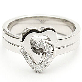 CARTIER 18K white Gold Double Heart Diamond Ring US 6.75 EdyLX-291