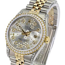 Silver Datejust Flower Diamond Dial Diamond Bezel 36mm Watch