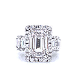 True 8 Carat Emerald Cut Lab Grown Diamond Engagement Ring. Halo Eternity. IGI Certified