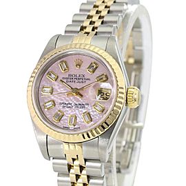 Pink Mop Womens Datejust Diamond Baguette Dial Fluted Bezel 1990 Watch