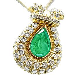 Emerald and Diamond Pendant or Brooch on Chain