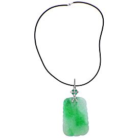 Carved Jade Diamond Emerald Gold Pendant Necklace