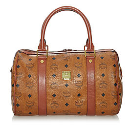 MCM Visetos Leather Boston Bag