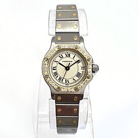 CARTIER SANTOS OCTAGON 25mm Quartz 2 Tone Diamond Watch 