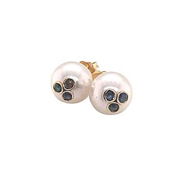 Sapphire Akoya Pearl Earrings 14 KT Gold 9.26 mm Certified $1,490 017547