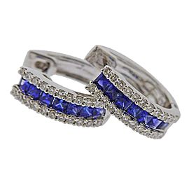 Gold Diamond Sapphire Hoop Earrings