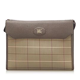 Burberry Plaid Canvas Clutch Bag