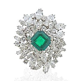 Bulgari Certified 6.61 Carat Colombian Emerald Diamond Platinum Brooch