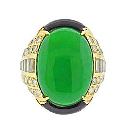 GIA Natural Jadeite Jade Onyx Diamond Gold Ring