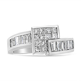 14K White Gold 1 1/2 Cttw Invisible-Set Princess and Channel-Set Baguette Diamond Geometric Bypass Ring Band (G-H Color, SI2-I1 Clarity) - Ring Size 7