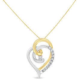 10K Yellow and White Gold Diamond Accent Open Double Heart Spiral Curl 18" Pendant Necklace (J-K Color, I2-I3 Clarity)