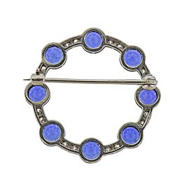 Tiffany & Co. Montana Sapphire Diamond Platinum Circle Brooch with GIA cert