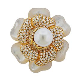 South Sea Pearl Diamond Mother of Pearl Gold Flower Brooch Pin