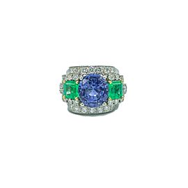 David Webb 18 Karat Gold, Sapphire, Emerald and Diamond Ring