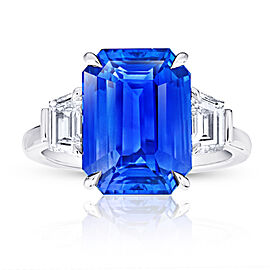 David Gross Emerald Blue Sapphire and Diamond Platinum Ring