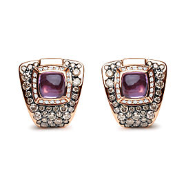 18K Rose Gold 1 1/2 Cttw Round Diamond and 7mm Cushion Cut Purple Amethyst Gemstone Geometrical Statement Stud Earrings (Brown and G-H Color, SI1-SI2 Clarity)