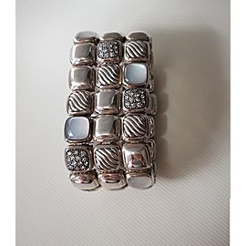 David Yurman Chiclet Three Row Bracelet With Moon Quartz and Diamonds