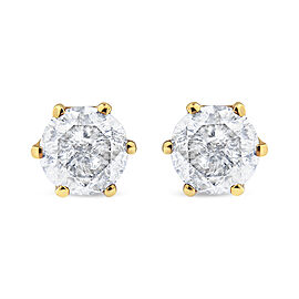 True AGS Certified 2.00 Cttw Round Brilliant-Cut Diamond 14K Yellow Gold 6-Prong-Set Solitaire Stud Earrings with Screw Backs (J-K Color, I1-I2 Clarity)