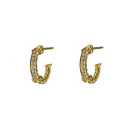 David Yurman Petite Pavé Hoop Earrings in 18K Yellow Gold with Diamonds