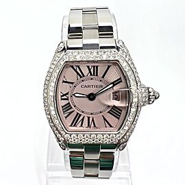 CARTIER ROADSTER Quartz Steel Pink Dial DIAMOND Watch