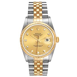 Rolex Datejust Steel Yellow Gold Champagne Diamond Dial Mens Watch 16233