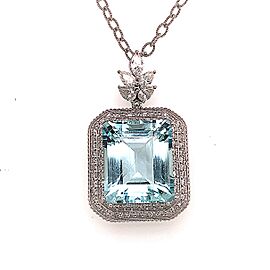 Natural Aquamarine Diamond Gold Necklace 18" 27 TCW Certified