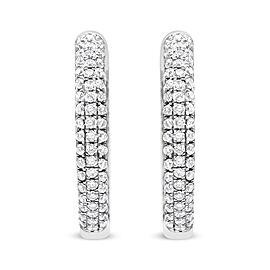 True 14K White Gold 2.00 Cttw Lab Grown Diamond Triple Row Inside Out Hoop Earrings (G-H Color, SI1-SI2 Clarity)